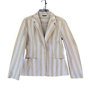 Weekend MaxMara Made In Italy Cotton Yellow Off White Stripped 1 Button Jacket 8